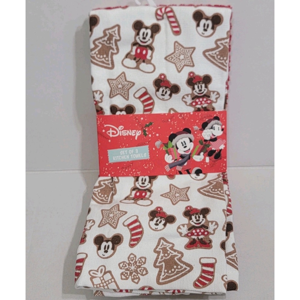 NEW 2025 Disney Mickey Minnie Set Of 3 Kitchen Towels Holiday Christmas Cookies